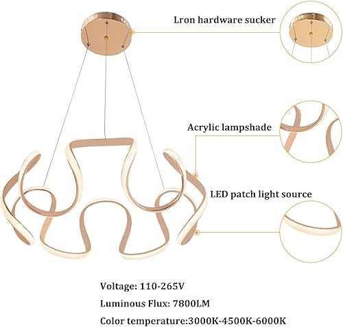 Miniatura 5 de DYNAMI Candelabro LED moderno, elegante lámpara colgante LED irregular, 3 colores de luz, lámpara contemporánea de atenuación continua, altura