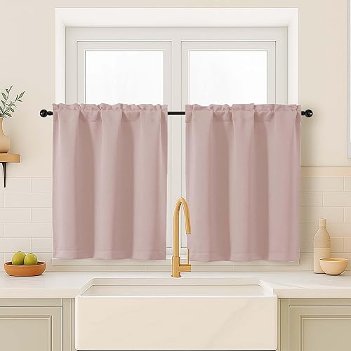 Miniatura 232 de OVZME Cortinas opacas turquesa para tratamiento de ventanas pequeñas, cortinas cortas con bloqueo de luz para ventana de cocina sobre el fregadero,
