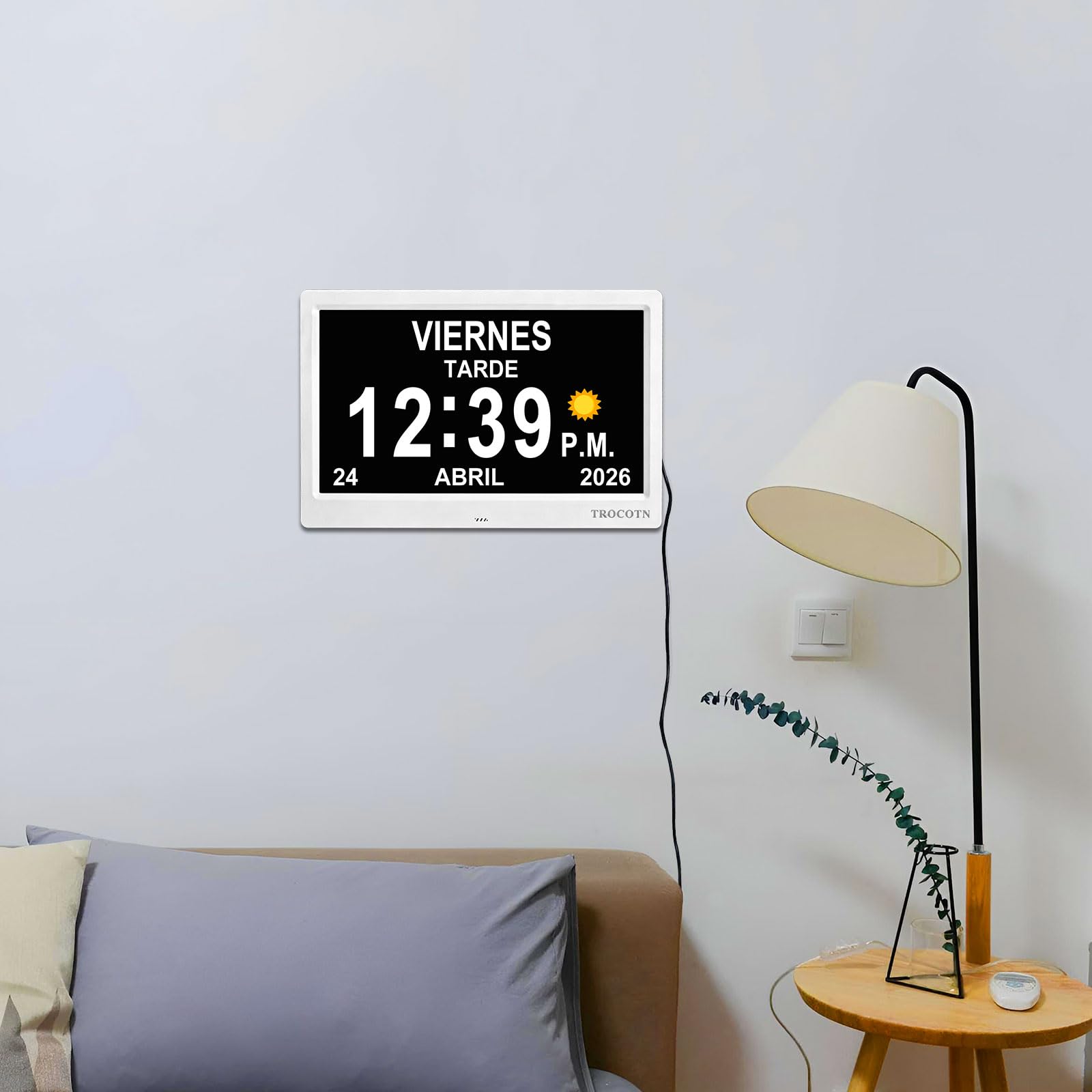 TROCOTN Reloj Digital Grande para Personas Mayores - Calendario Con Alarmas Personalizadas, de Pared Con Día y Fecha, Despertador, de Escritorio (10 Pulgadas, Blanco)
