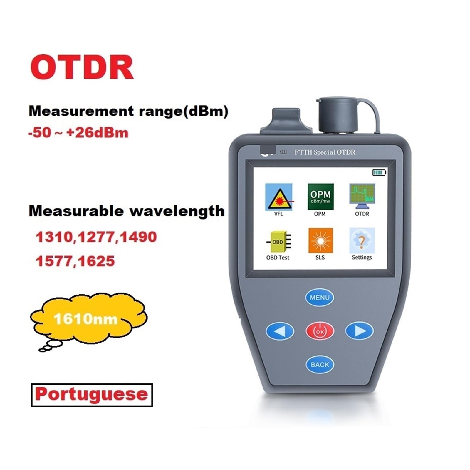 probador del cable de fibra óptica, Mini OTDR de fibra activa FTTH con medidor potencia óptica, fuente luz estable, comprobador multifunción VFL(1550nm)