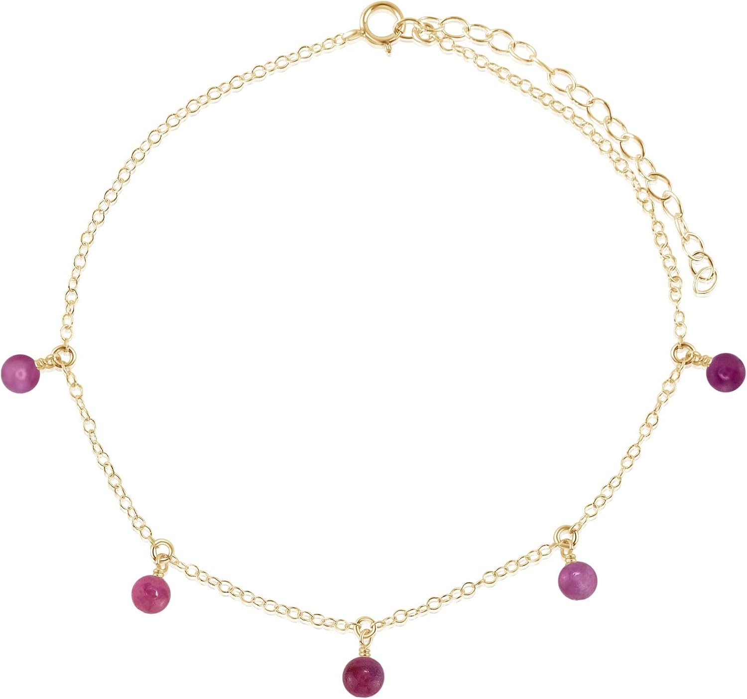 Luna Tide Ruby Bead Drop Anklet in 14k Gold Fill