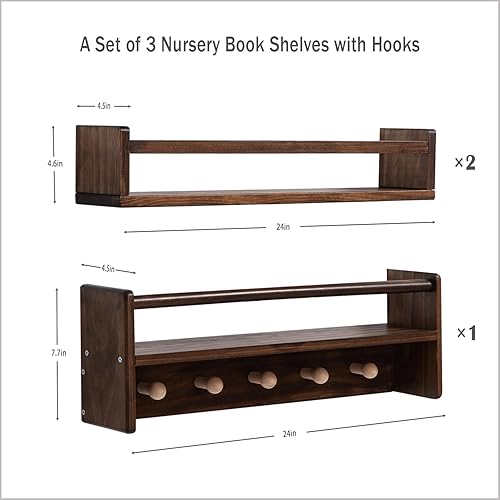 Miniatura 3 de AZSKY Estantes de guardería para pared de habitación de niños, estante de guardería con ganchos para dormitorio, estante flotante de 16 pulgadas