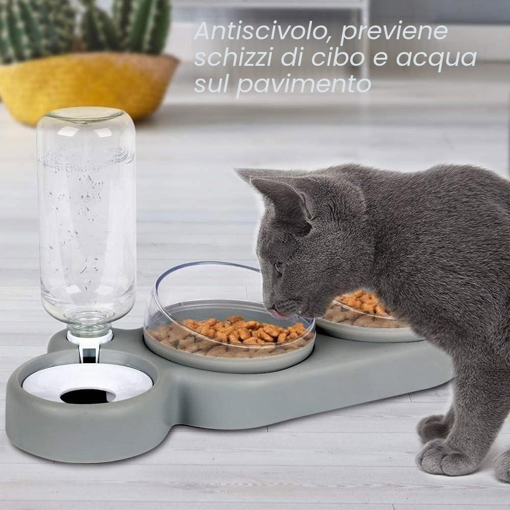 Set Ciotola Rialzata Per Gatti Ciotola Inclinata 15° Con Ciotola Per L'acqua Per Cani Gatti