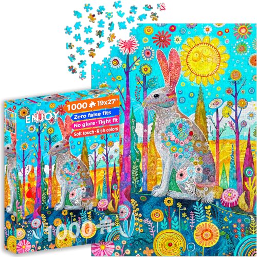 Puzzle 1000 pièces pour Adultes - Lièvre Sauvage dans Une forêt Fantastique | Finition Mate antireflet | Puzzle Amusant et exigeant | 68 x 48 cm | Cadeau Original | Enjoy