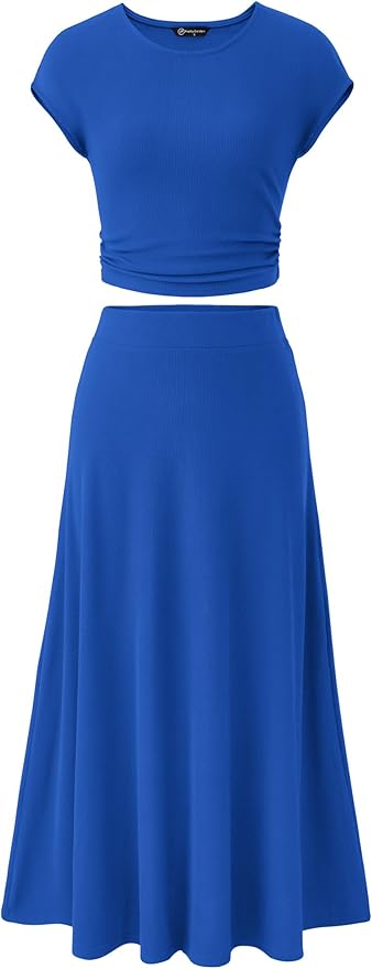 PRETTYGARDEN Two Piece Skirt Set for Women 2025 Summer Spring Dressy Casual Knit Travel Vacation Matching Lounge Outfits