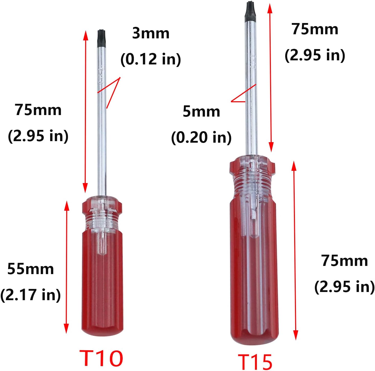 8-Piece Magnetic Torx Screwdrivers Set, Antrader T8、T9、T10、T15 Torx 3mm Security Tamper Proof Tip Screwdriver 75mm Long, Red