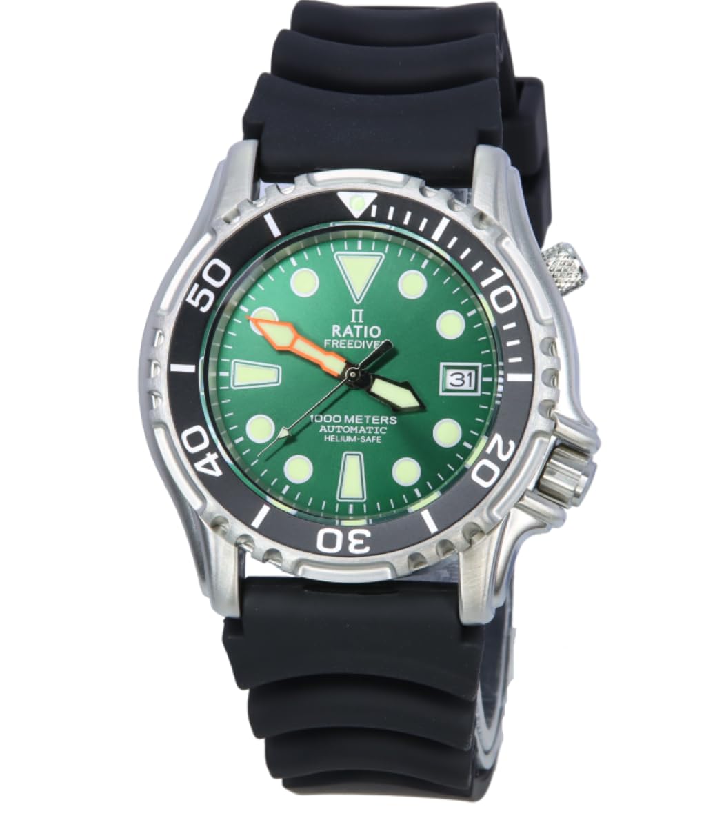 RATIOFreeDiver Helium Safe Dive Watch Stainless Steel Automatic Diver Watch 1000M Water Resistant Diving Watch for Men