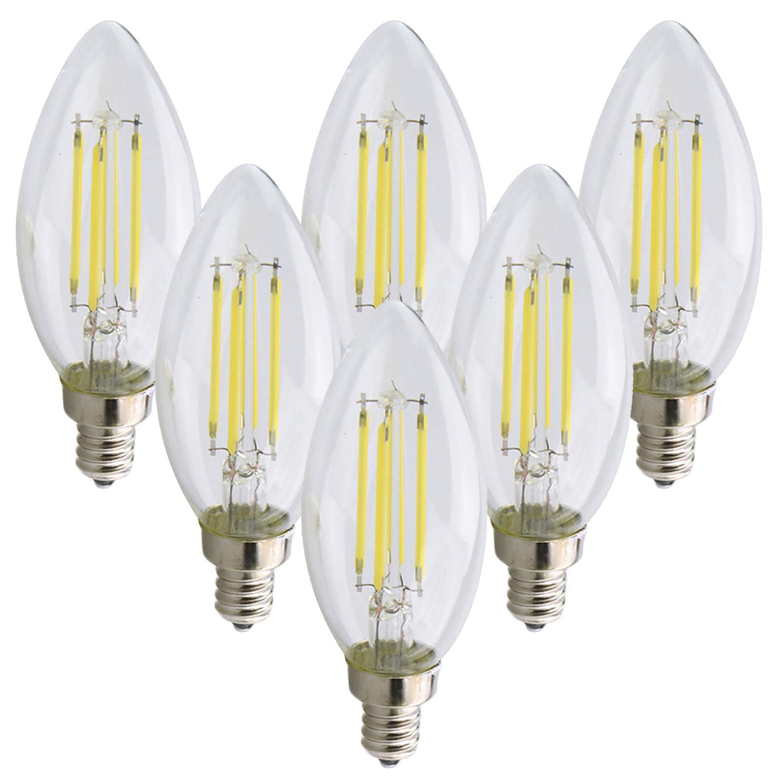 Lampadina a forma candela con filamento LED base, lampadina con base europea, 400LM equivalenti a 40 W, testa a proiettile a forma siluro in vetro trasparente C35, dimmerabile, bianco freddo