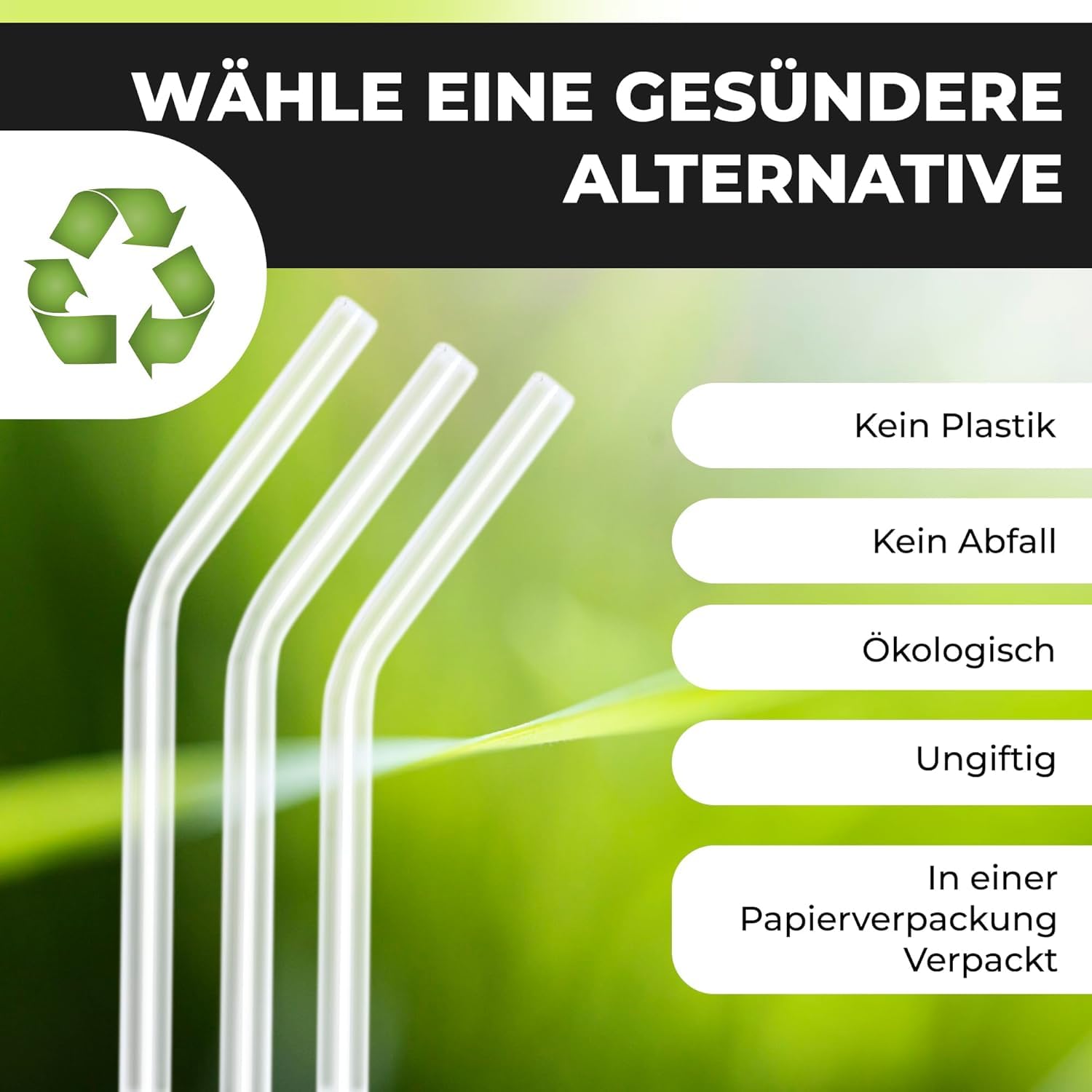 MJW Glasstrohhalme 18,5 cm – 200 Stück wiederverwendbare, robuste Trinkhalme aus Glas für die Gastronomie, umweltfreundlich und spülmaschinenfest
