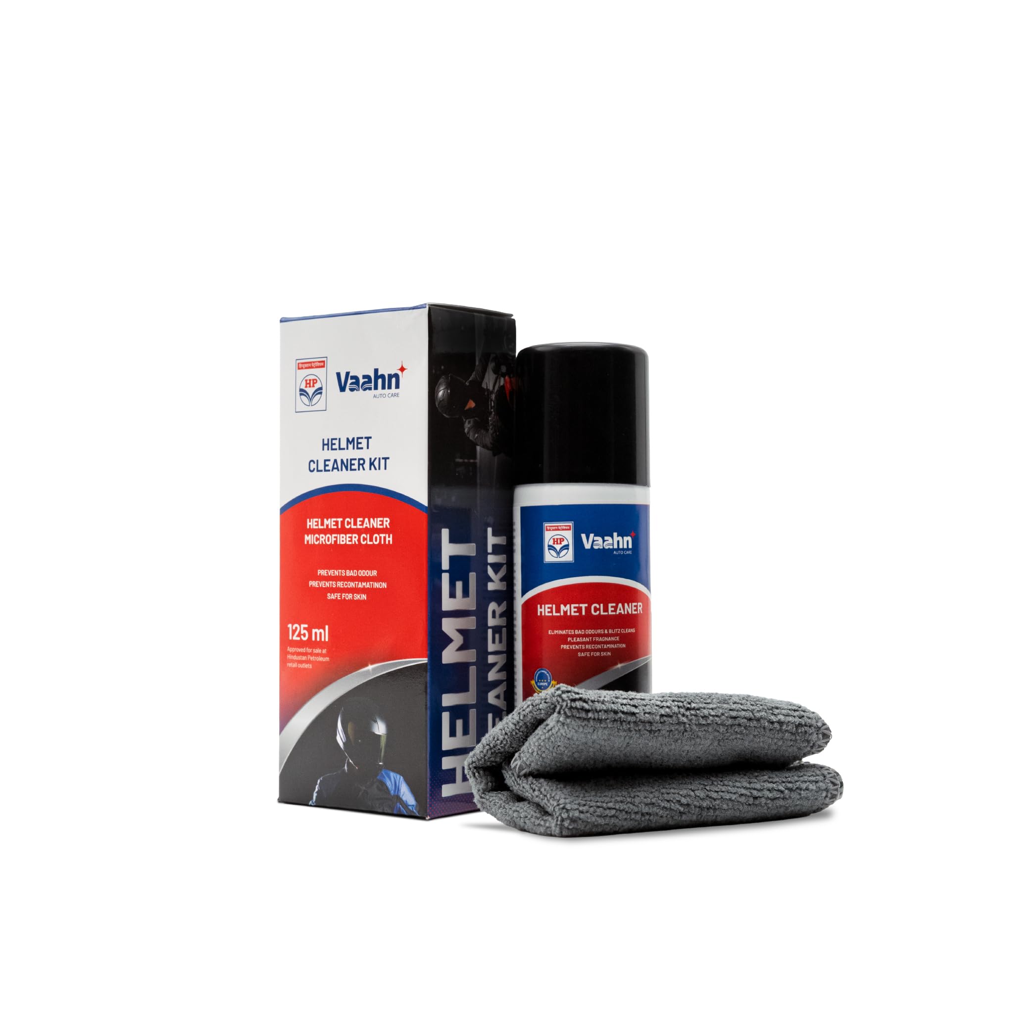 HP Vaahn Helmet Cleaner Kit | Helmet Cleaner Spray & Microfiber Cloth | Anti-Bacterial, Quick-Drying Foam for Helmet Interior & Exterior | Safe for Skin & Hair | Removes Bad Odor