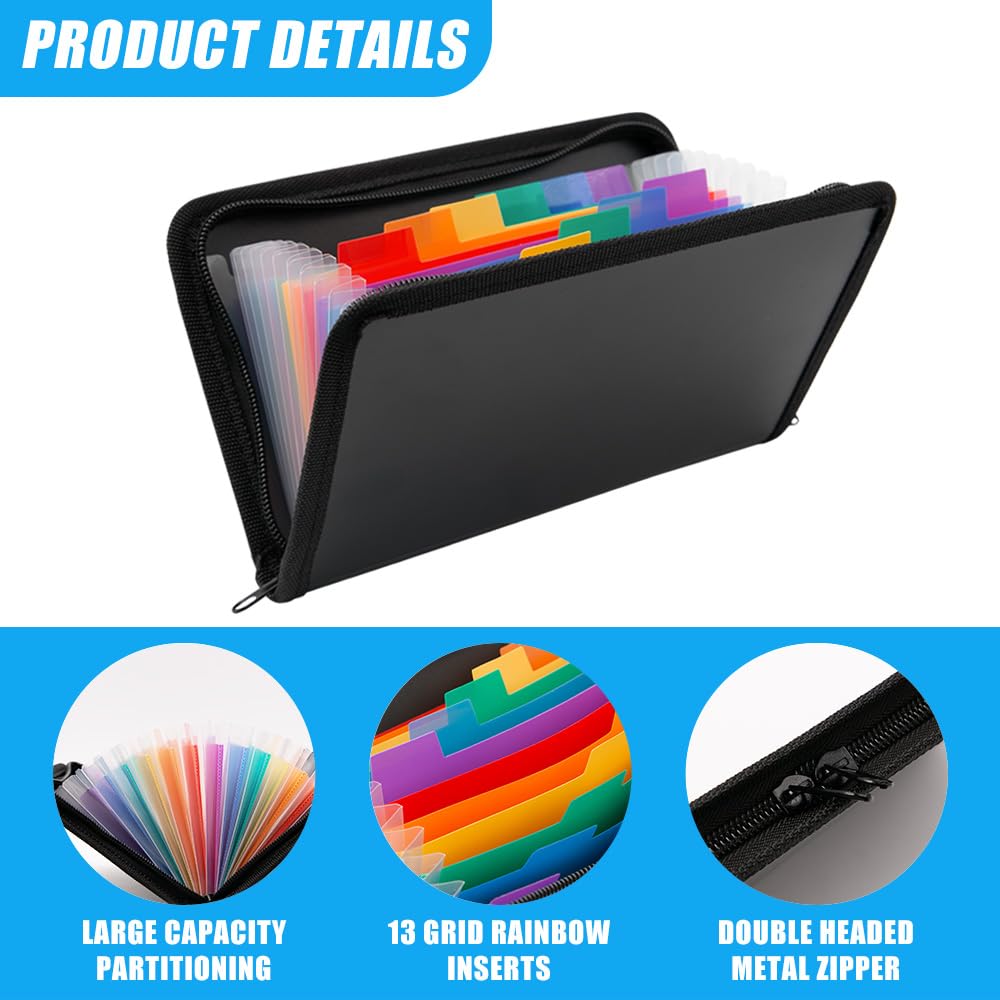 Organizer Portadocumenti Koogel A6 | 13 Tasche Con Zip, Per Ricevute E Fatture - Foto 8