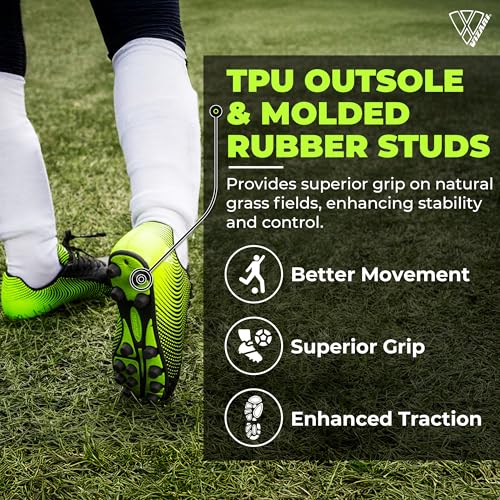 Image of Vizari Stealth Firm Ground Soccer Cleats - Lightweight, Sturdy, Comfortable for Kids and Youth - Excellent Traction, Cushioned Heel, Anti-Stretch Lining - Ideal for Boys and Girls