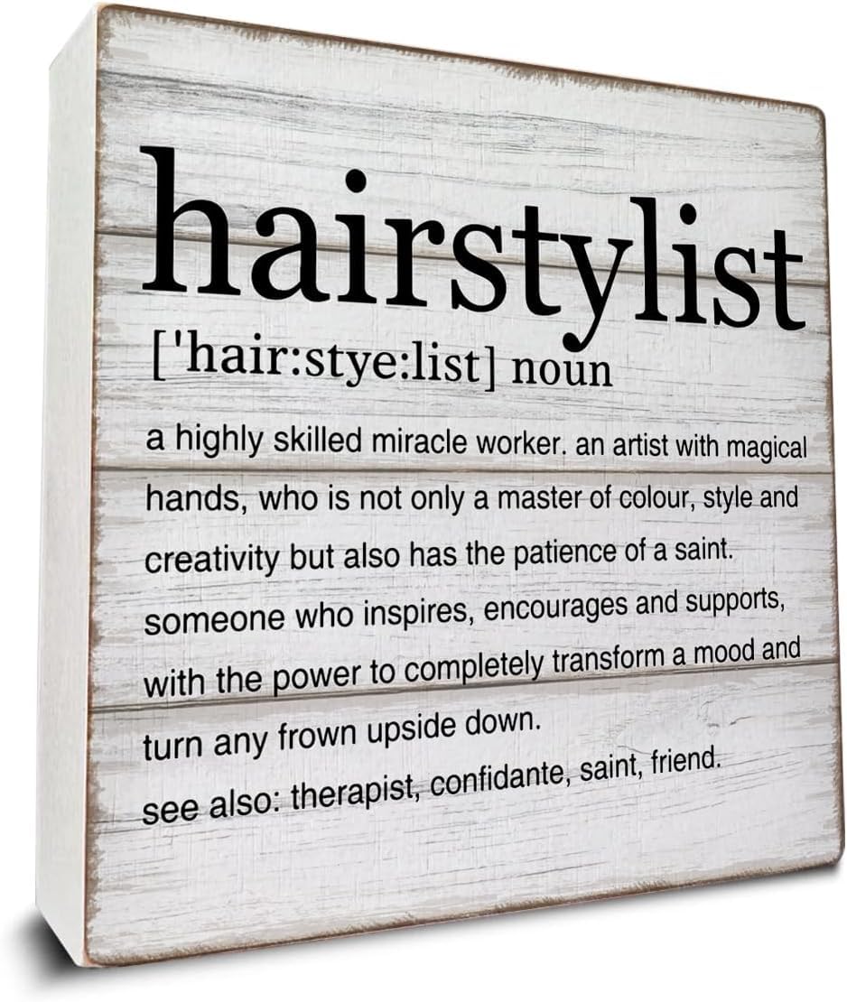 Hairstylist Definition Box Sign 7x7 Inch Rustic Wood Desk Decor