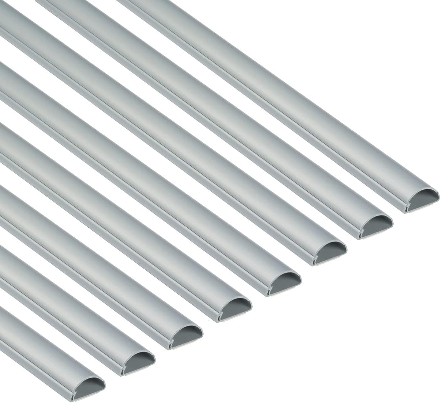 D-Line Cable Trunking Aluminium-Effect (Grey), 8-Meter Pack, Half Round Wire Covers, Self-Adhesive Cable Hider, TV Wire Hider, Cable Management - 8X 30mm (W) x 15mm (H) x 1-Meter Length (8-Meter)