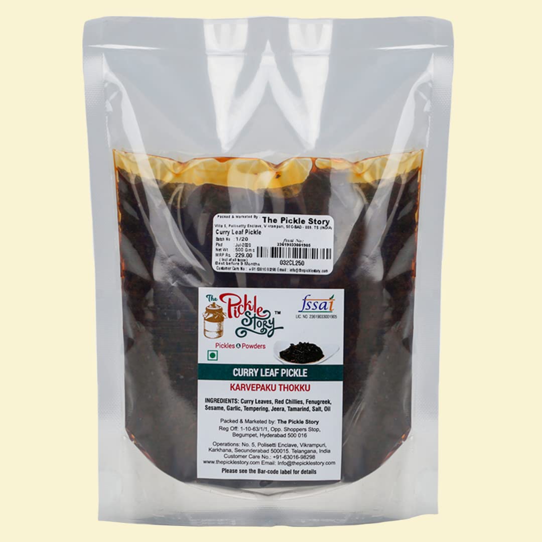 The Pickle Story - Curry Leaf Pickle/Achar - An Authentic Homemade Pure & Natural Mix pickle | Fresh Curry Leaves | South Indian Taste | No Artificial Preservatives & Colors, (500gm Pouch)