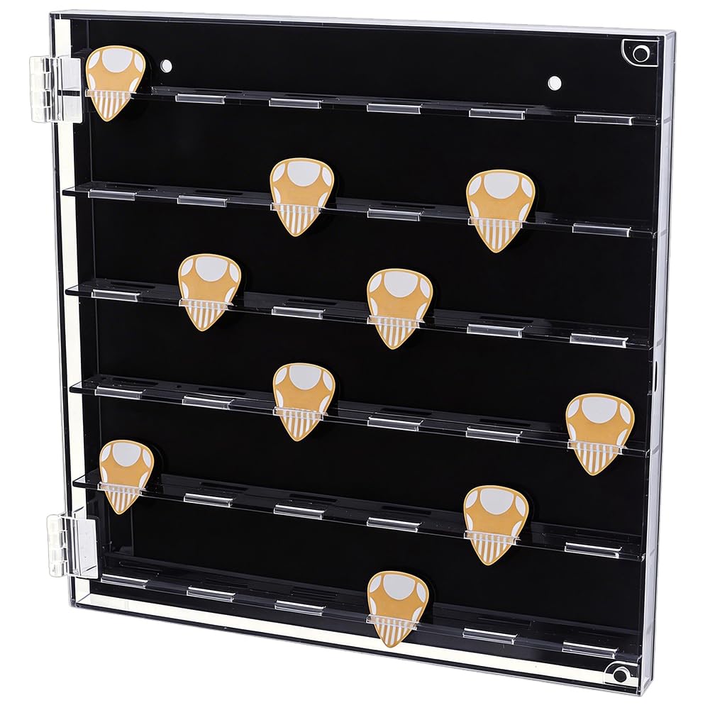 BENECREAT Akustik Gitarrenplektrum Aufbewahrung, 36 Steckplätze Großraum Transparentes Plektrum Display Case mit 4 Haken Wandmontage Musikzubehör Organizer, 24x24x1.8cm