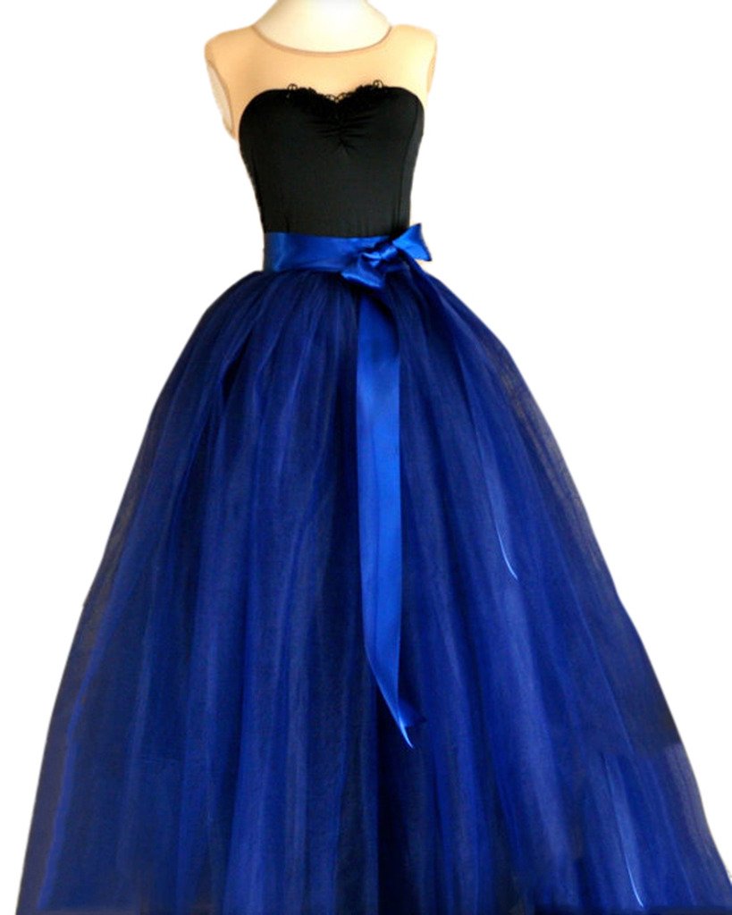 Women's Long Sheer Mesh Tulle Overlay Tutu Skirt Size 12 US Royal Blue