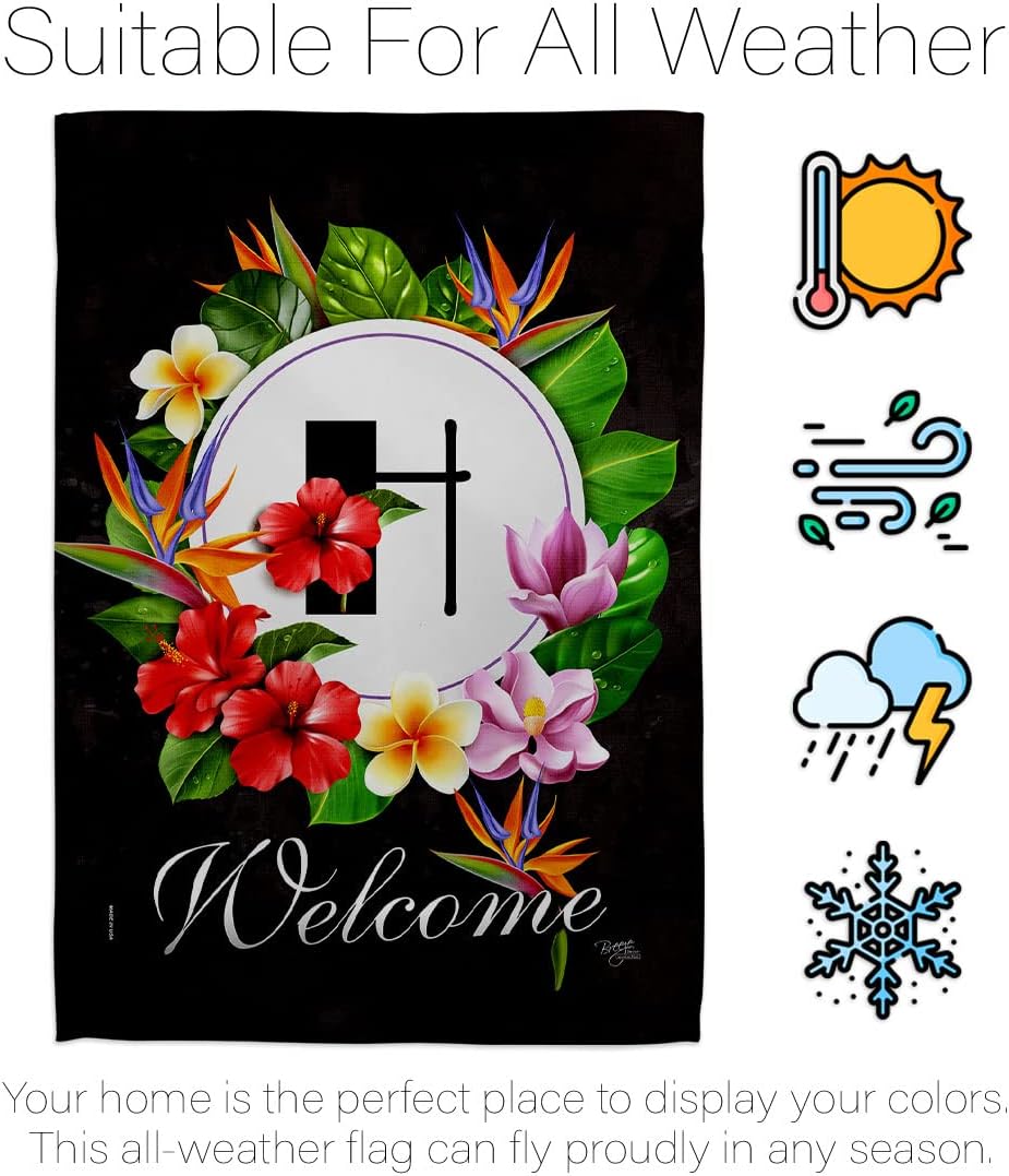 Breeze Decor Tropical H Garden Flag Monogram Spring Floral Sunflower Tulip Rose Orchid Lilies Season Springtime Flower Wreath House Decoration Banner Small Yard Gift Double-Sided, Made in USA