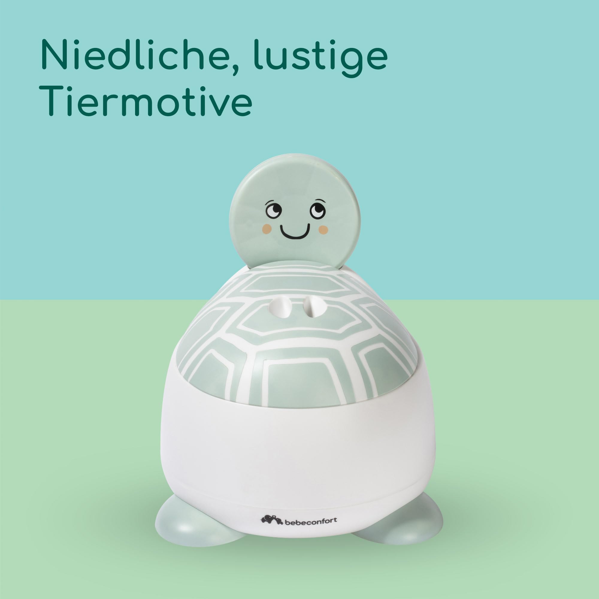 Bebeconfort Bequemes Töpfchen für Kinder, 12–36 Monate (max. 20 kg), Süßes Tierdesign, Ergonomisch & Kompakt, Leicht zu Reinigen, Hygienischer Spritzschutz, Rutschfestes Töpfchen Baby, Schildkröte