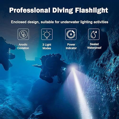 Miniatura 4 de WINDFIRE Linterna de buceo LED recargable buceo luz 1000 lúmenes 3 modos súper brillante 262.5 ft linterna submarina IPX8 impermeable