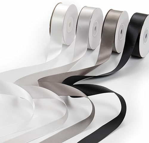 Miniatura 6 de Cinta de satén negra de 1 pulgada, cinta de satén para envolver regalo, paquete de 6 cintas coloridas, cinta blanca para envolver regalos,