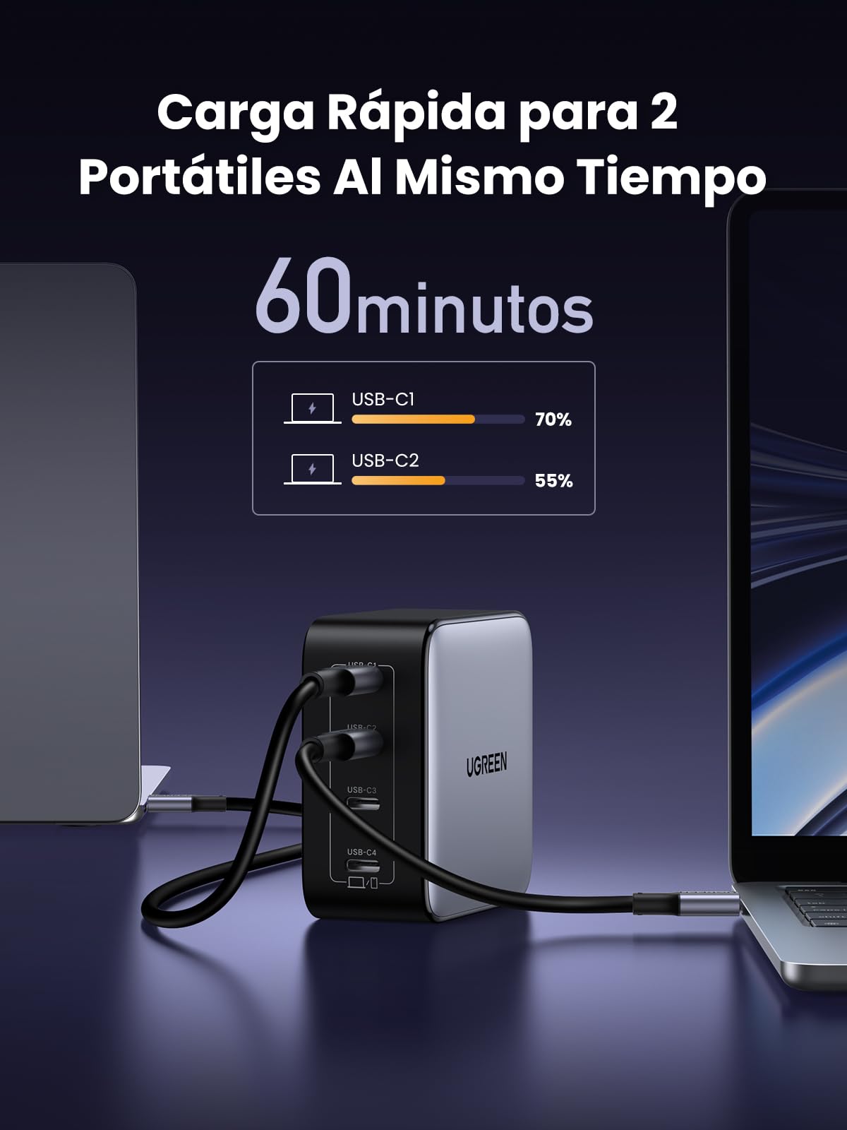 UGREEN Nexode 100W Cargador USB C Adaptador de Corriente Múltiple GAN | 4 Puertos PD 3.0 PPS 45W Compatible con MacBook Pro iPad iPhone 17 Pro MAX Air 16 15 Galaxy S26 Pixel 10