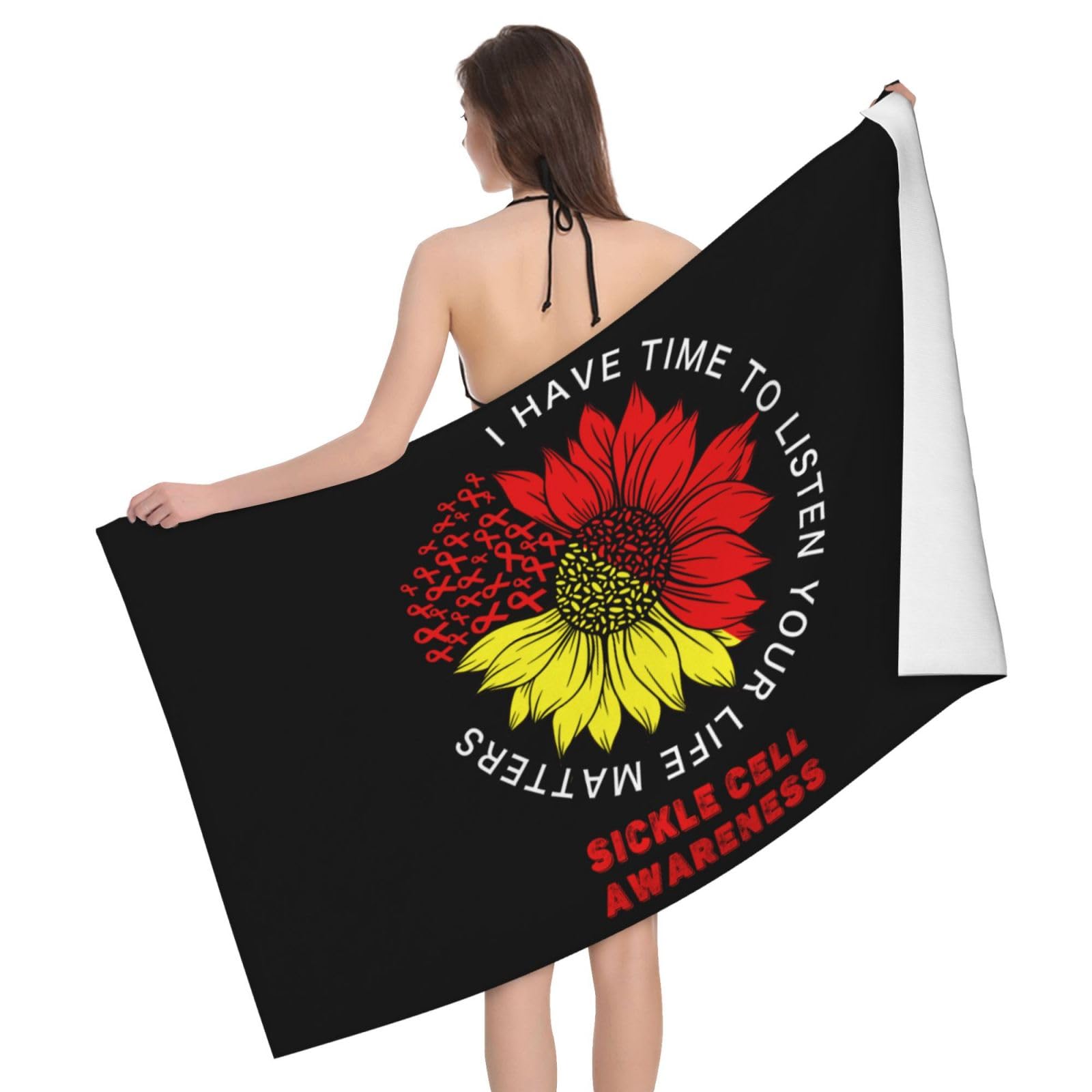 HLBSDM Microfiber I Have Time to Listen Your Life Matters Sickle Cell Awareness Beach Towel Quick Dry Soft Sand Free Beach Towels for Pool Swim Beach Lightweight Thin Towels