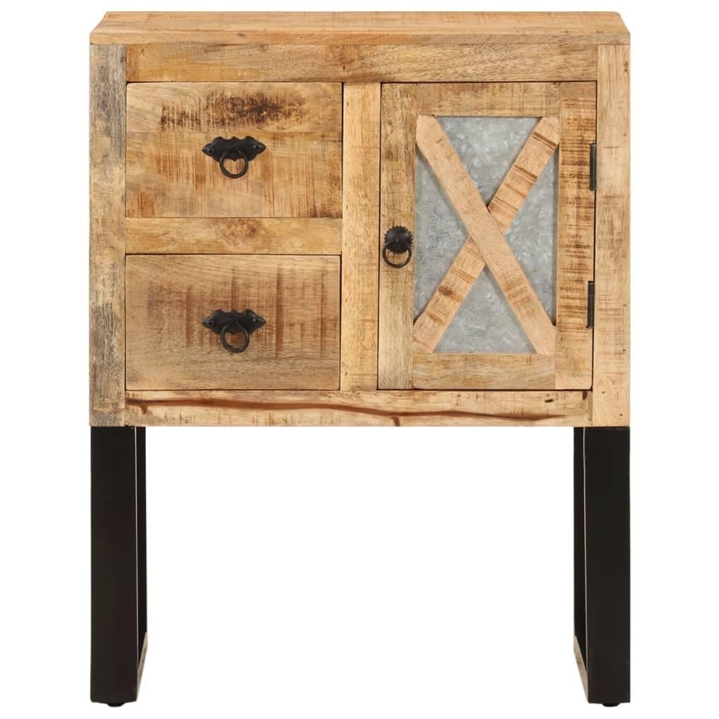 Credenza in legno di mango massiccio, 60 x 30 x 76 cm, con gambe in acciaio per interni moderni, cassettiera robusta con superficie decorativa e ampio spazio