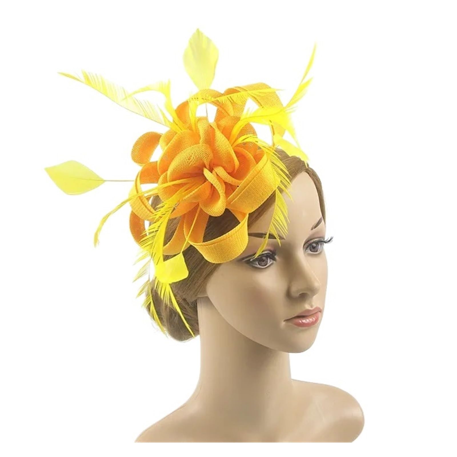 UALXPAO Wedding Hats Tea Party Fascinators Headband Hat Flower Feathers Ribbon Fascinator Hats for Women Wedding Cocktail for Tea Party,Weddings(Yellow)