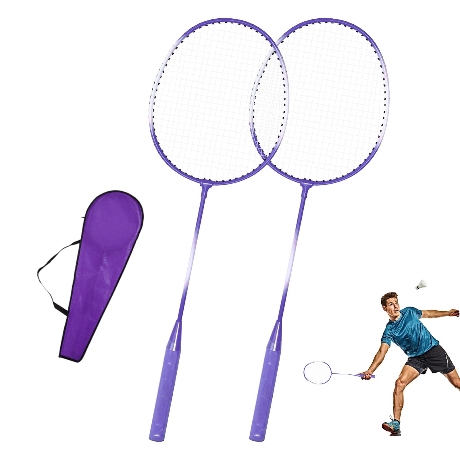 Set di racchette da badminton, 2 giocatori, kit completo con cock navetta, attrezzatura sportiva di alta qualità, per adulti e adolescenti, attrezzatura per il tempo libero durevole per giardino