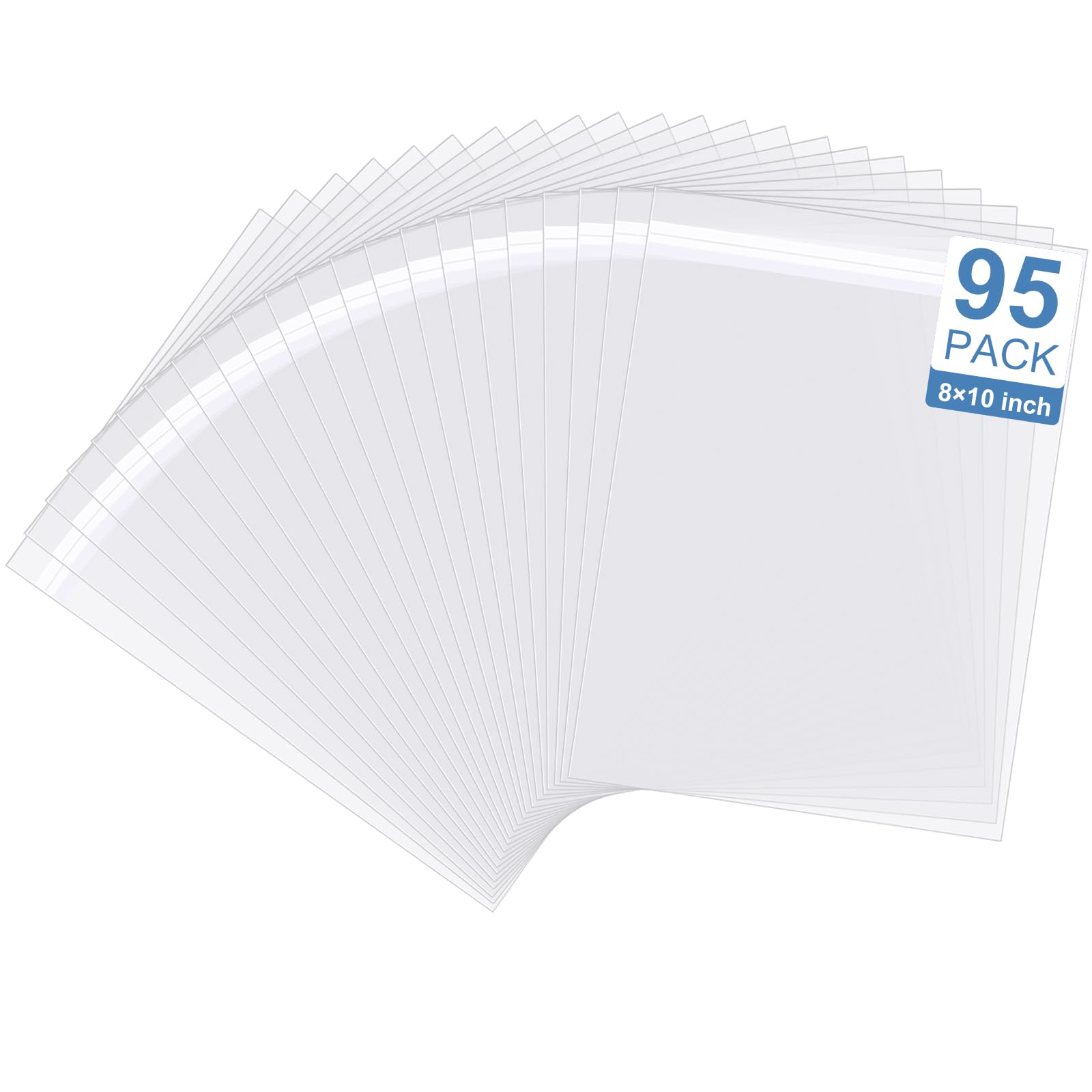 8x10 Photo Sleeves, 95 Pack Clear Sleeves for Art Prints, Acid-Free Plastic Sleeves for Paper, Clear Cello Bags, Plastic Sleeves for Artwork Pictures Documents Frame Mats