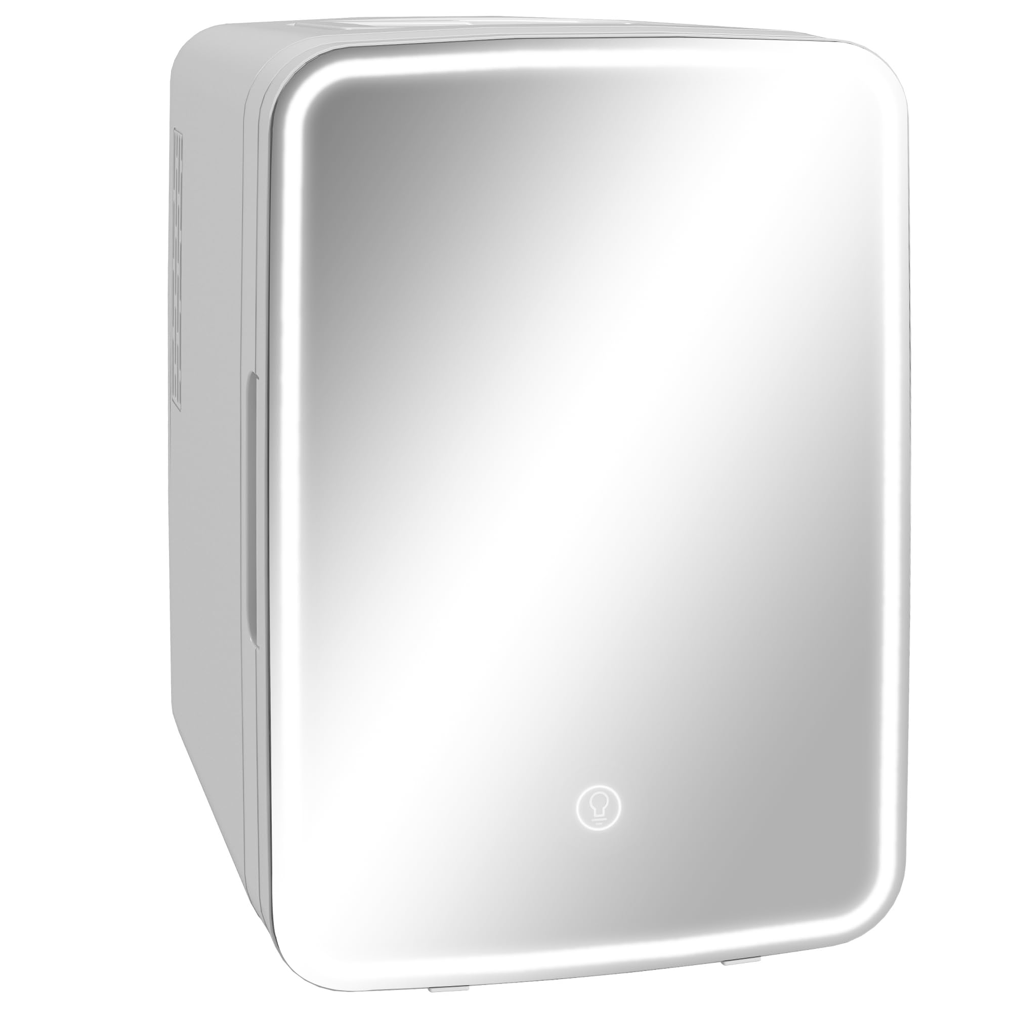 HOMCOM Mini Fridge for Bedroom or Car with Dimmable LED Mirror (10L/8 Can), Cooler and Warmer, Portable Skincare Fridge, AC/DC Powered Small Refrigerator for Skincare, Beverage, Food, Cosmetics, White