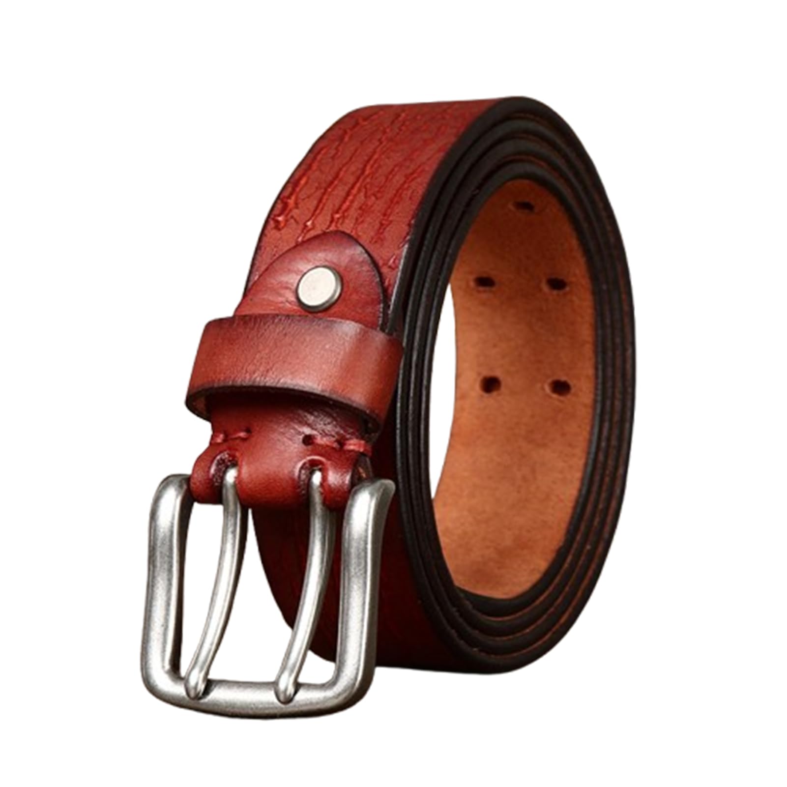 Handgemachter Herren Damen Krokodilmuster Ledergürtel Heavy Duty Prägung Gürtel Aus Rindleder Mit Doppeldorn Schnalle, Doppel-Loch ösen Jeansgürtel(100cm/39, Reddish Brown)