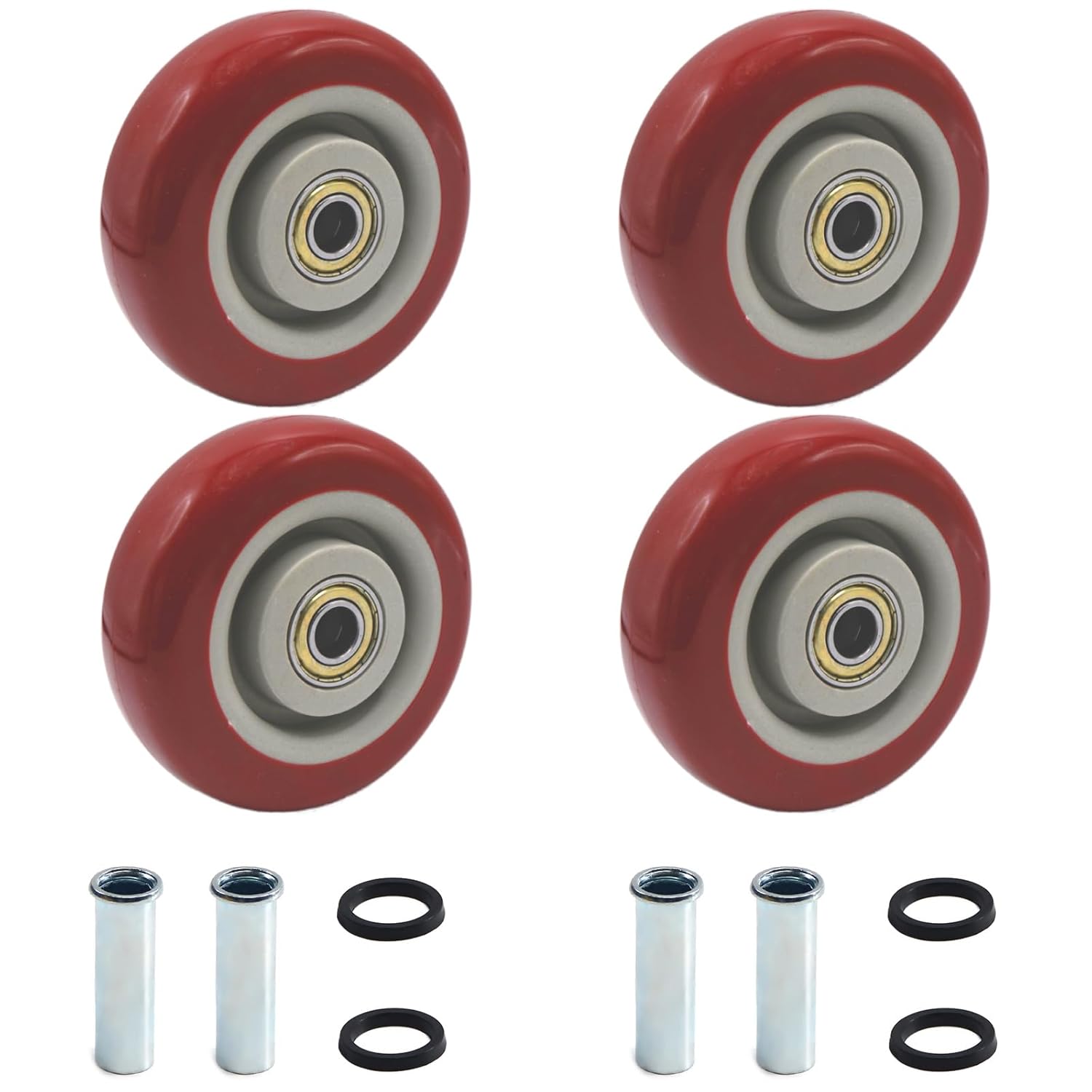 4 Inch Push Cart Wheels, 4 Packs Heavy Duty PU Plate Caster Wheels Bearings Repair Kits, Pltae Casters, Shelf Replacement Wheels for Platform Trucks, up to 308LBS/140KG