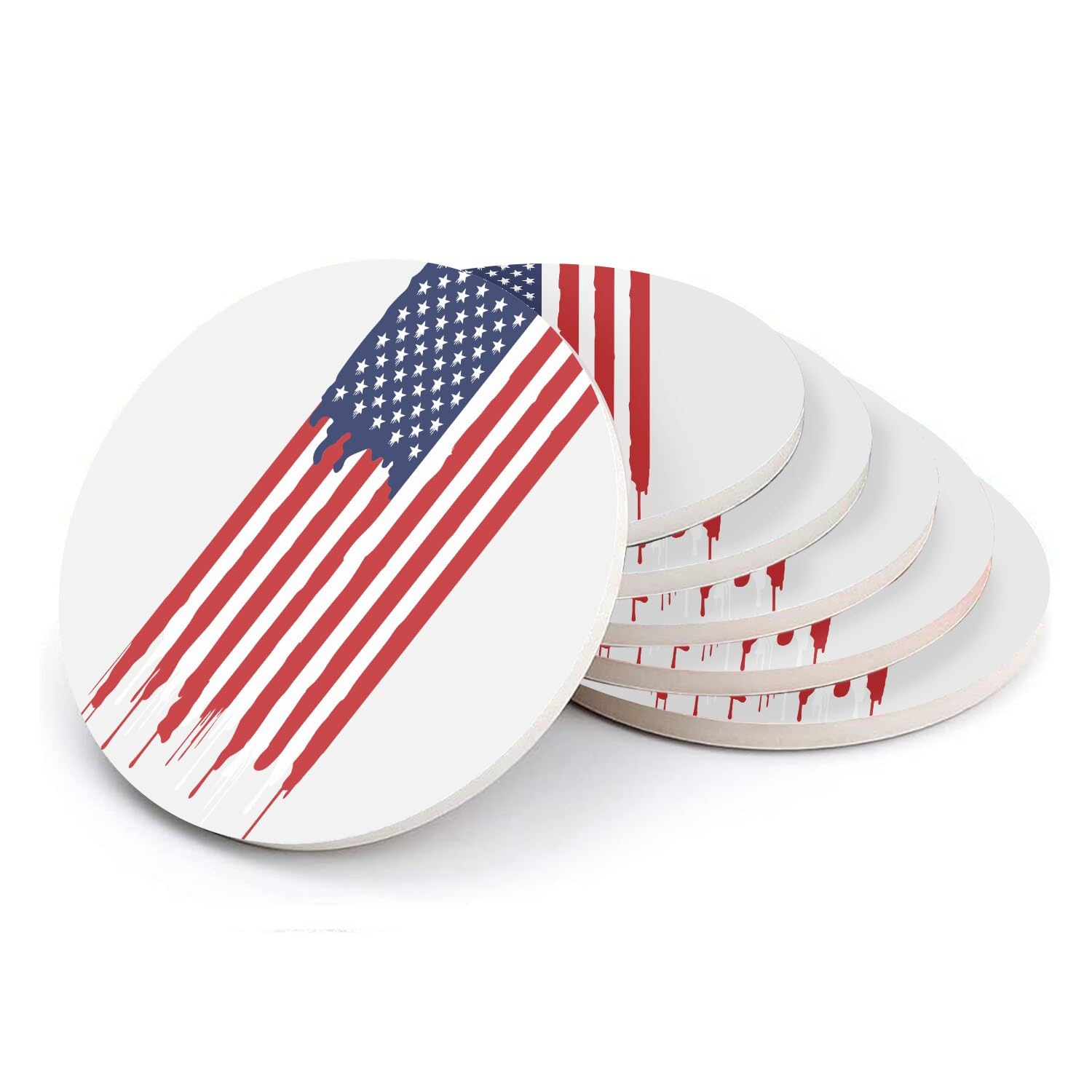 Sous-verre ronds en céramique drapeau USA football | Lot de 6 idée cadeau supporter