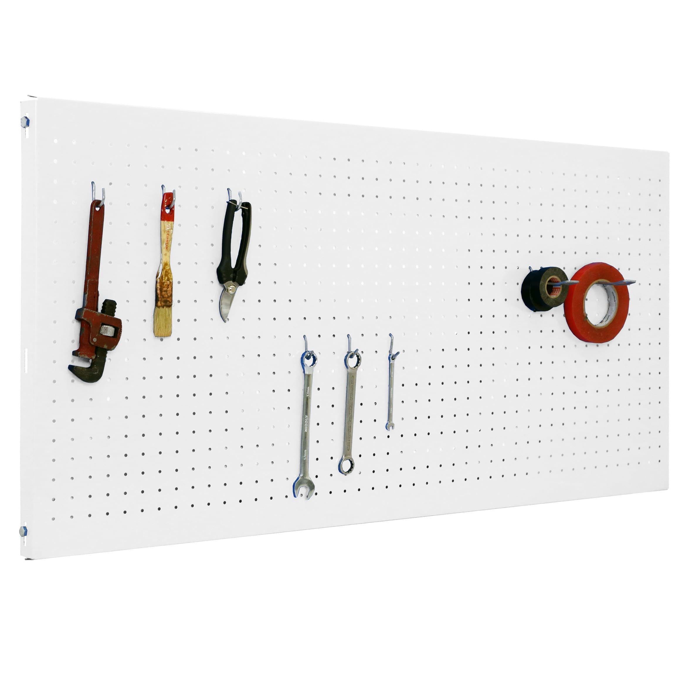 Simon Rack Organizador Herramientas Pared 600x1200 mm - Panel Click | Incluye 8 accesorios, Pintura anticorrosión, ∅ 5 mm, Blanco, Montaje sistema clic