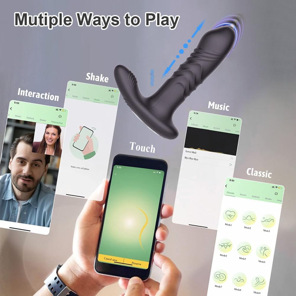 APP Remote Anal Sex Toy, Anal Vibrator, Vibrator with 3 Vibration Modes and 7 Telescopic Modes, Anal Plug Toy, Suitable for Male or Homosexual Masturbation Sticks