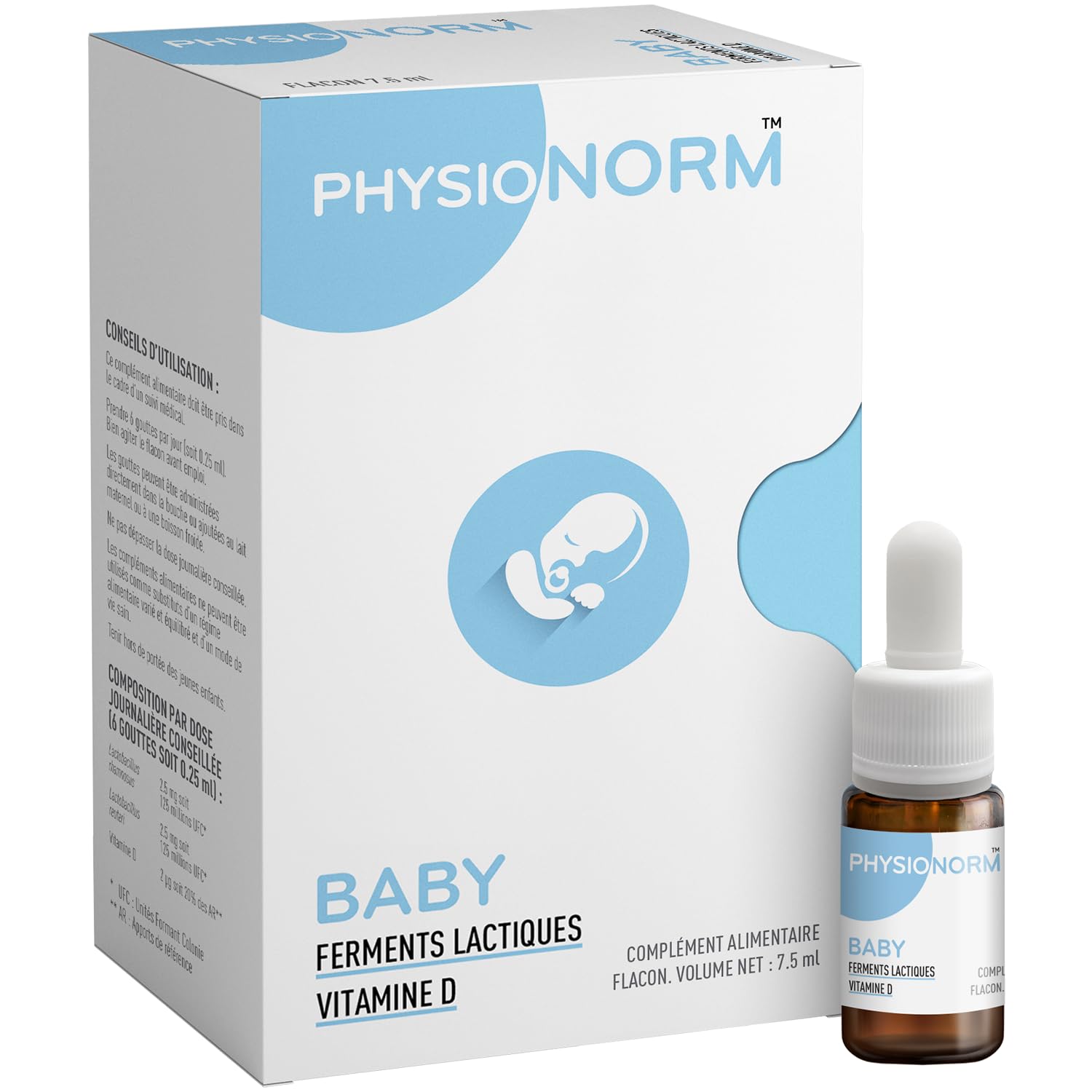 Physionorm™ Baby - Complément alimentaire - Probiotiques + Prébiotiques + Vitamine D - Coliques et Eczéma du nourrisson - 1 mois de cure