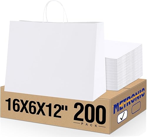 Miniatura 10 de METRONIC Bolsas de regalo de papel de 10 x 5 x 13 pulgadas, 100 bolsas de papel blanco con asas a granel, bolsas de papel kraft para pequeñas
