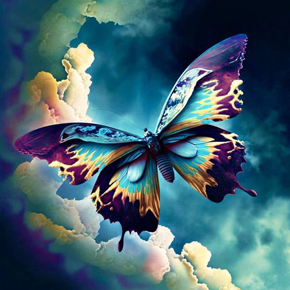 YIMORE 5D DIY Diamond Art Painting Kits for Butterfly in The Sky 16X16 inches for Adults Kids，Full Round Drill Crystal Rhinestone Embroidery for Home Wall Decor Gift.