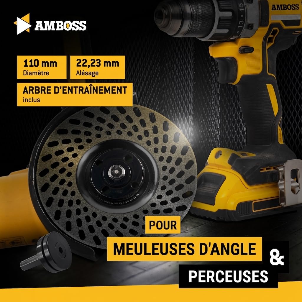 Amboss Disque de ponçage visuel diamant pour meuleuse d'angle/affûtage de couteaux, perceuses, fraiseuses/meulage de pierre, plâtre, béton/Ø 110 mm – alésage 22,2 mm