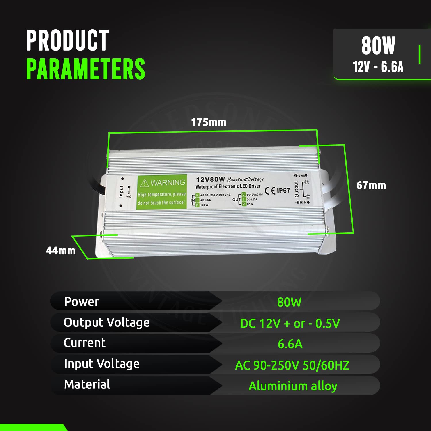 LEDSone Trasformatore alimentatore driver led ip67 impermeabile 240 V dc 12 V per striscia led uk (DC12 V 6.67 a 80 W