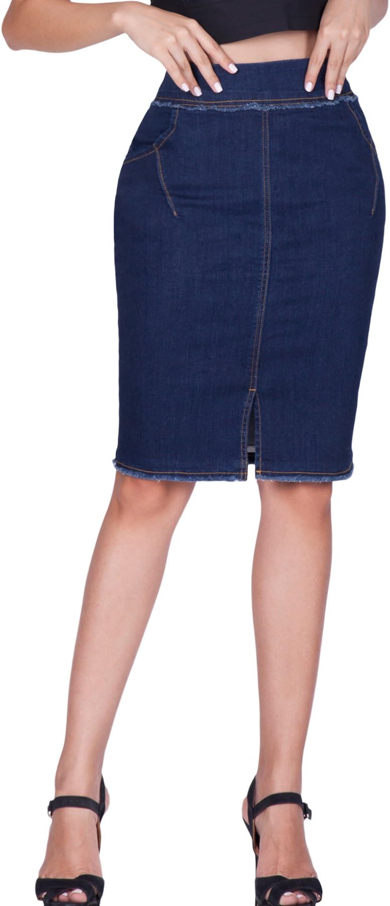 naafii High Waisted Denim Jean Skirt with Stretch
