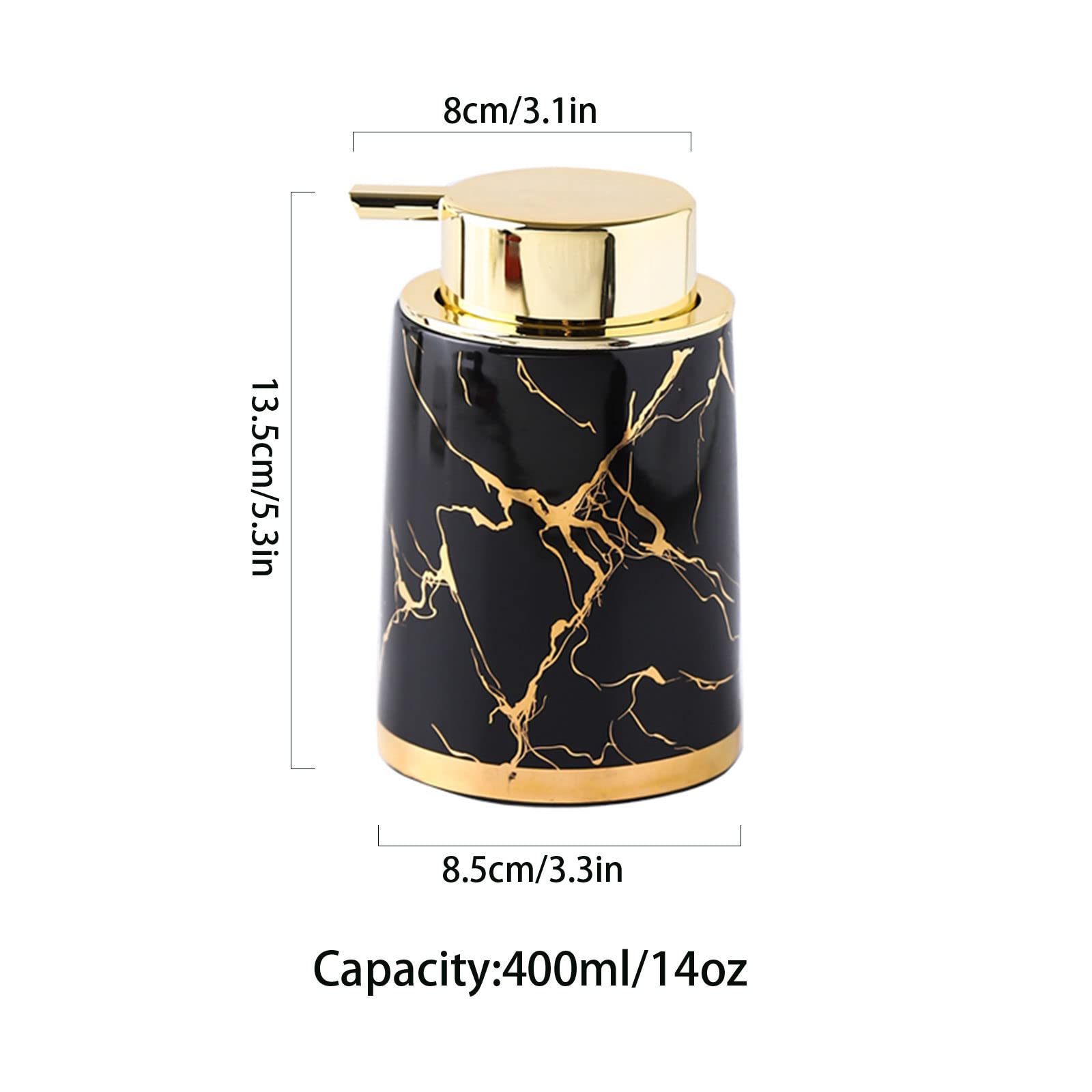 Marmor-Keramik-Seifenspender mit goldener Pumpe, 400 ml, for Küche, Badezimmer, Schwarz | Black