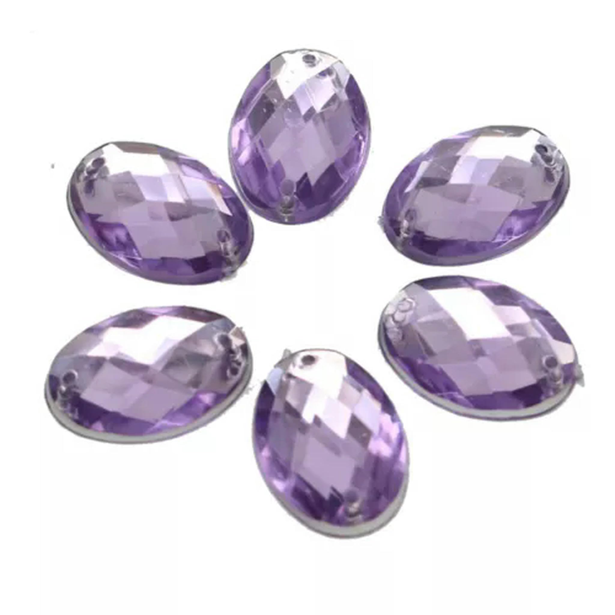 Strass ovales à coudre facettés en acrylique violet 13x18mm au dos plat ultra brillant