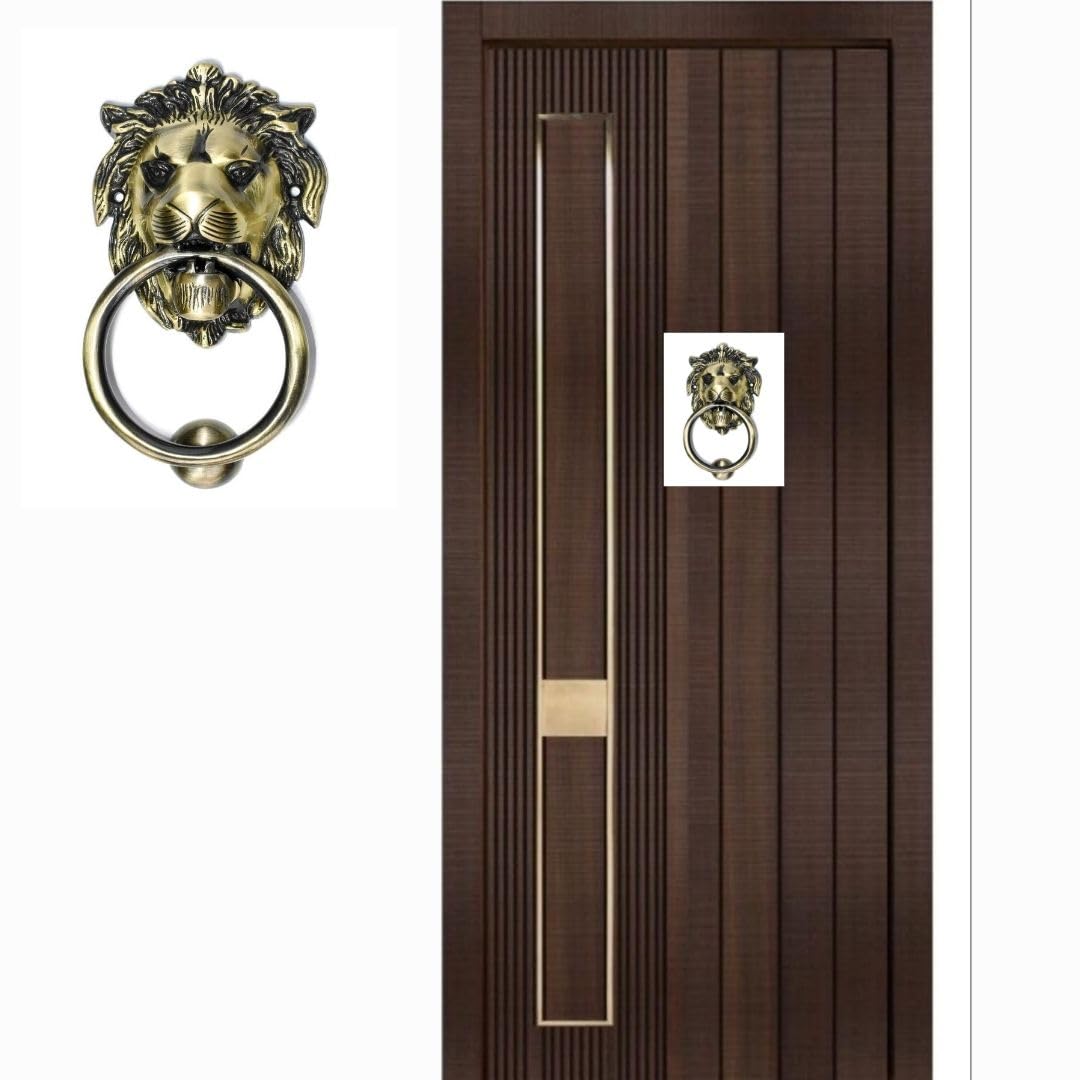 Decora Dora Beautiful Door Knocker in Brass with Antique Finish (7" Lion Head) 1