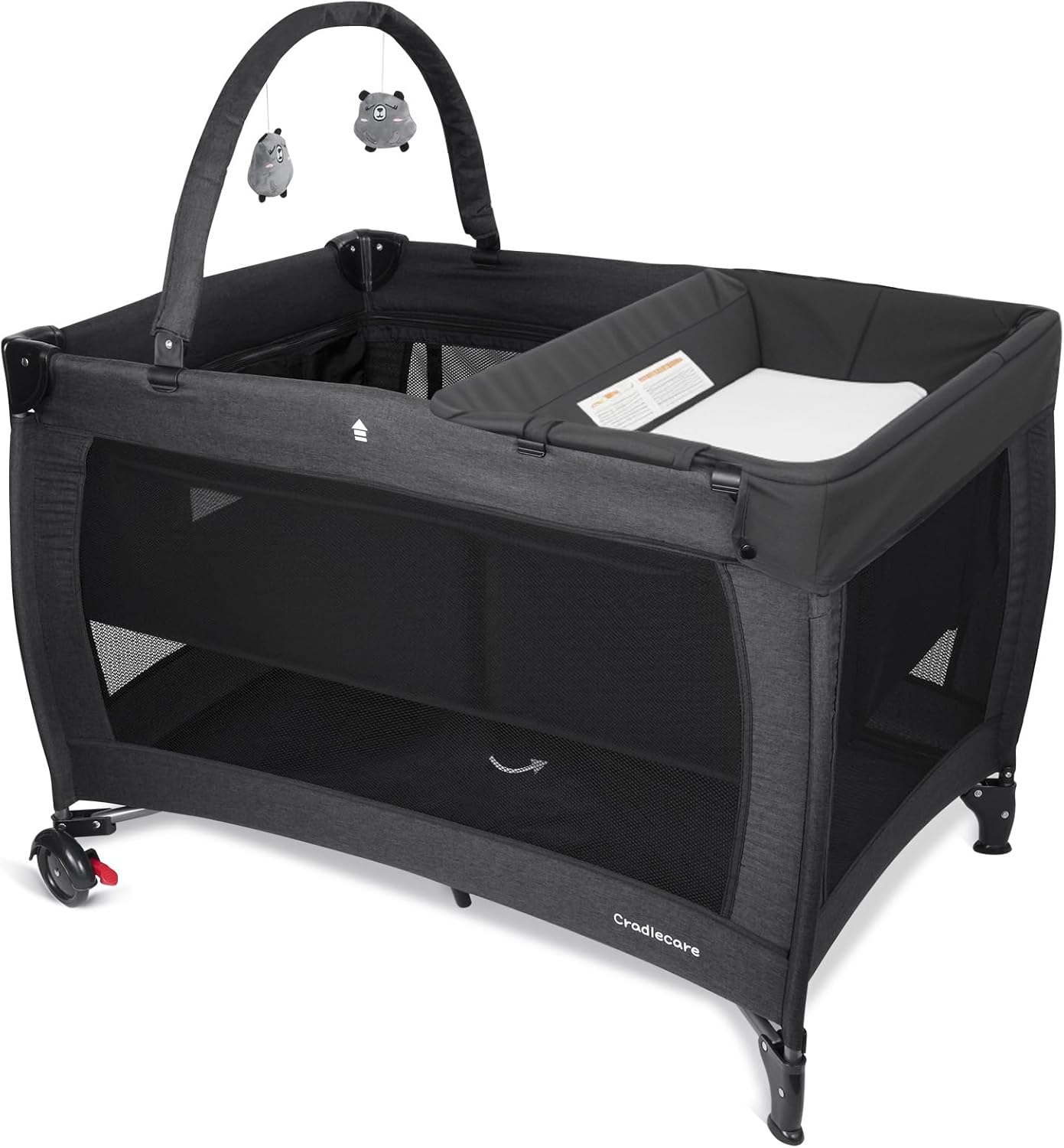 3 in 1 Pack and Play, Baby Bassinet, Changing Tabler - Portable Baby Playpen for Babies and Toddlers, Foldable Playard with Locking Wheels & Storage Diaper Basket(Black)