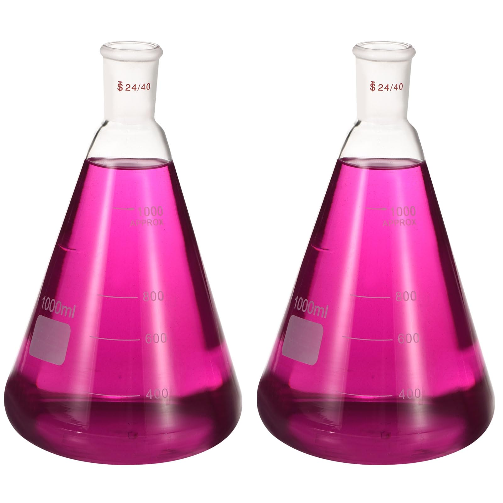 PATIKIL Matraz Erlenmeyer 24/40 2 Pzs 1000ml/33.8oz Matraces Cónicos De Vidrio Borosilicato De Pared Gruesa Con Escalas Y Junta Externa Cónica Estándar 24/40 Para Experimentos