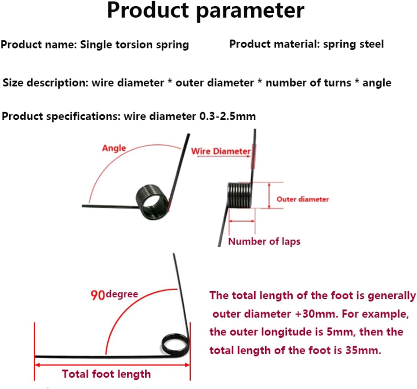 Petit ressort de torsion en acier inoxydable, 10pcs V-Shaped Torsion Springs 0.6mm Wire Diameter 5-8mm Outer 60-180 Degrees(0.6x8mm 6 Laps (180°))