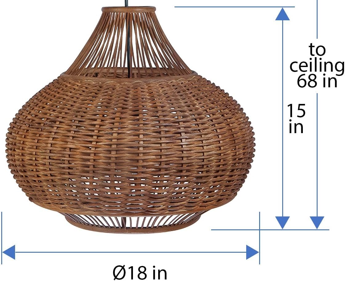 KOUBOO Wicker Pear Pendant Lamp Wicker & Bamboo Ball Pendant Light - Hanging Lamp for Kitchen, Bedroom, Dining Room, 18 inches x 15 inches, Brown